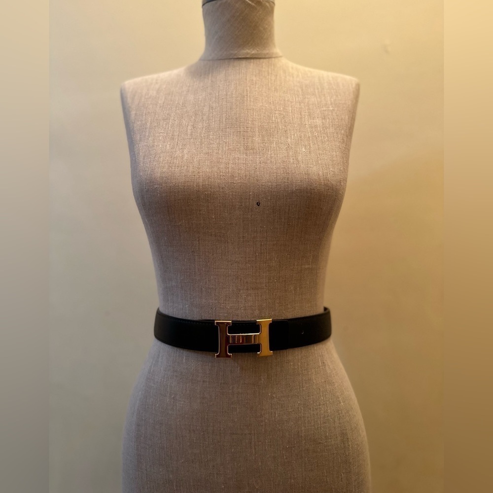HERMES reversible leather belt in gold hardware